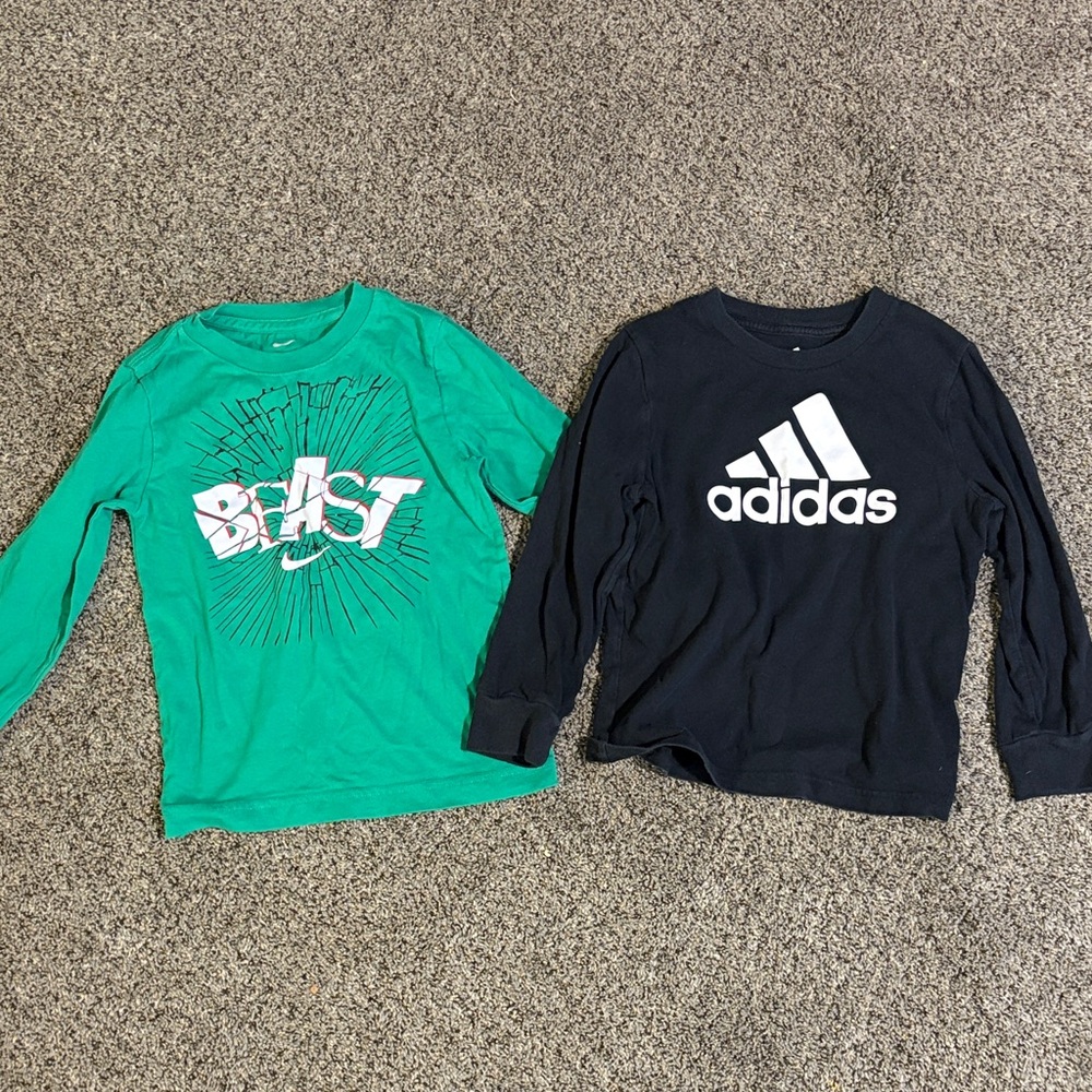 Adidas and Nike Kids Long Sleeve Shirts - Black and Green